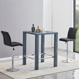 Jam Square Grey Glass Bar Table With 2 Ripple Black Stools