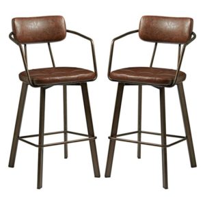 Alstan Vintage Brown Faux Leather Bar Stools In Pair