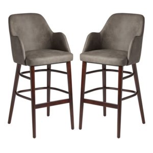 Avelay Vintage Steel Grey Faux Leather Bar Stools In Pair