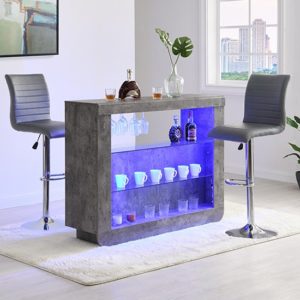 Fiesta Concrete Effect Bar Table With 2 Ripple Grey Stools
