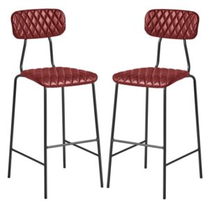 Kelso Vintage Red Faux Leather Bar Stools In Pair