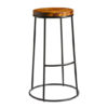 Matron Industrial Black Metal Bar Stool With Rustic Aged Seat