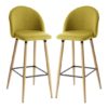 Nesat Mustard Fabric Bar Stools With Wooden Legs In Pair