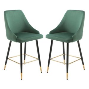 Maura Chesterfield Green Velvet Bar Chairs In Pair