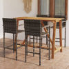 Kael Outdoor Wooden Bar Table With 4 Grey Poly Rattan Stools