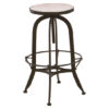 Vance Round White Marble Top Bar Stool With Black Metal Frame