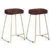 Henley 52cm Walnut Wooden Bar Stools With Brass Legs In A Pair