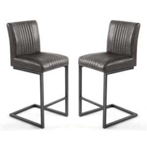 Aboba Grey Leather Effect Cantilever Bar Chairs In Pair