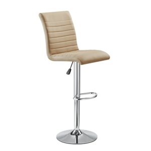 Ripple Faux Leather Bar Stool In Taupe With Chrome Base