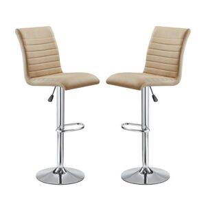 Ripple Taupe Faux Leather Bar Stools With Chrome Base In Pair