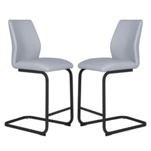 Adoncia Silver Faux Leather Counter Bar Chairs In Pair