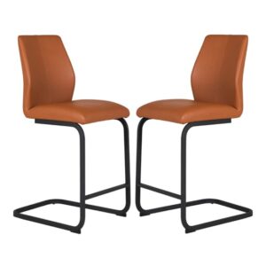 Adoncia Tan Faux Leather Counter Bar Chairs In Pair
