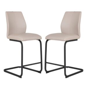 Adoncia Taupe Faux Leather Counter Bar Chairs In Pair