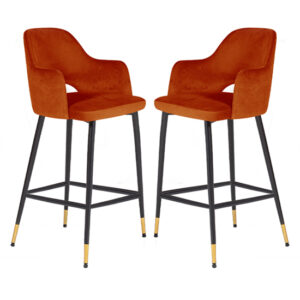 Brietta Rust Velvet Bar Chairs In Pair