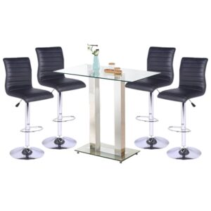 Jet Clear Glass Top Bar Table With 4 Ripple Black Stools