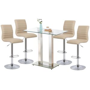 Jet Clear Glass Top Bar Table With 4 Ripple Stone Stools