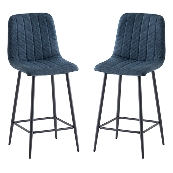 Lillie Blue Fabric Counter Bar Stools In Pair