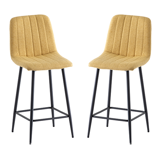 Lillie Yellow Fabric Counter Bar Stools In Pair
