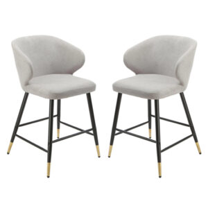 Manhattan Grey Linen Fabric Bar Chairs In Pair