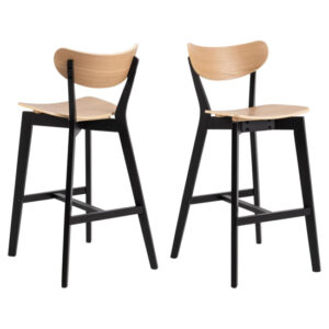 Reims Oak Rubberwood Bar Chairs In Pair