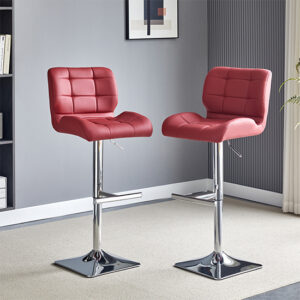Candid Bordeaux Faux Leather Bar Stools With Chrome Base In Pair