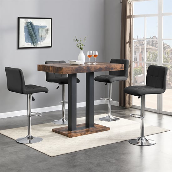 Caprice Smoked Oak Wooden Bar Table Small 4 Coco Black Stools