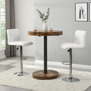 Havana Rustic Oak Wooden Bar Table With 2 Coco White Stools