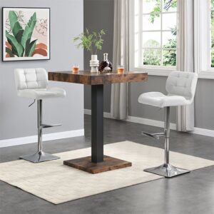 Topaz Rustic Oak Wooden Bar Table With 2 Candid White Stools