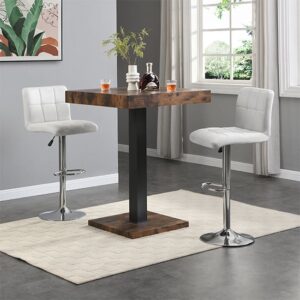 Topaz Rustic Oak Wooden Bar Table With 2 Coco White Stools
