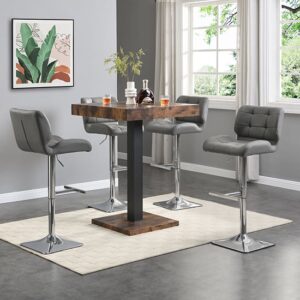 Topaz Smoked Oak Wooden Bar Table With 4 Candid Grey Stools
