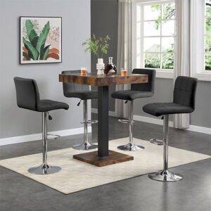 Topaz Rustic Oak Wooden Bar Table With 4 Coco Black Stools