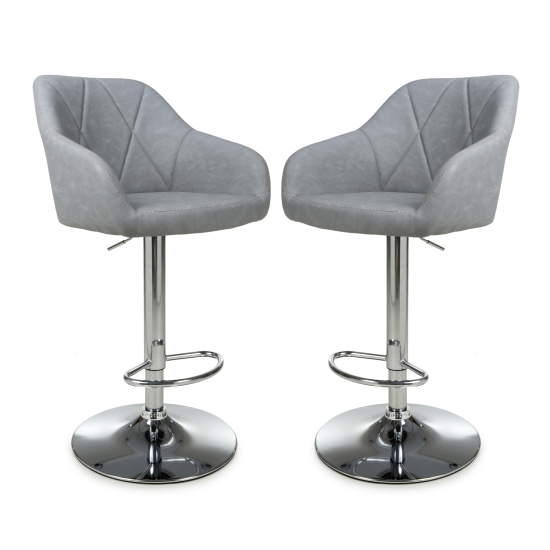 Salta Light Grey Leather Effect Bar Stools In Pair