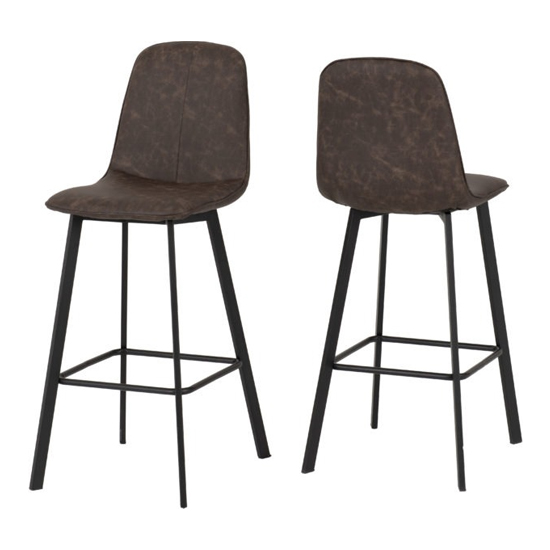 Qinson Brown Faux Leather Bar Chairs In Pair
