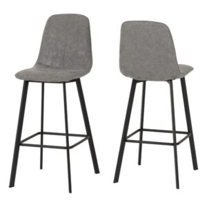 Qinson Grey Faux Leather Bar Chairs In Pair