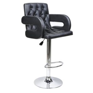 Silvis Adjustable Faux Leather Bar Stool In Black