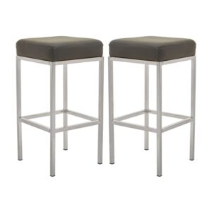 Baino Dark Grey Leather Bar Stools With Chrome Legs In A Pair