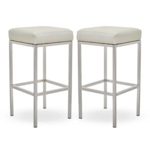 Baino White Leather Bar Stools With Chrome Legs In A Pair