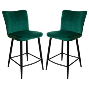 Carteret Green Velvet Counter Bar Stools In Pair