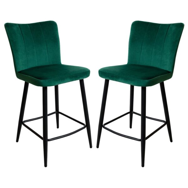 Carteret Green Velvet Counter Bar Stools In Pair