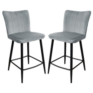Carteret Grey Velvet Counter Bar Stools In Pair