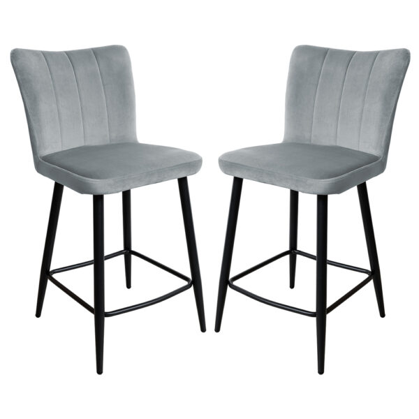 Carteret Grey Velvet Counter Bar Stools In Pair