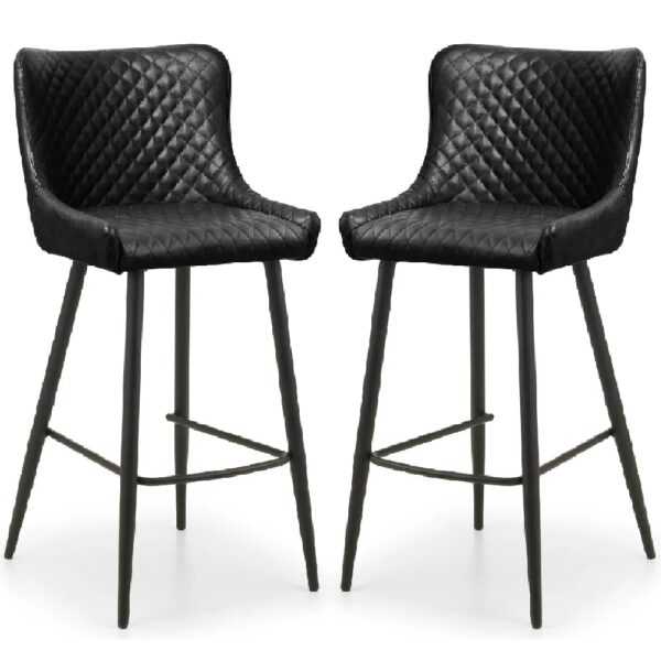 Lakia Black Faux Leather Bar Stools In Pair