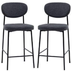 Olney Charcoal Fabric Bar Stools With Metal Frame In Pair