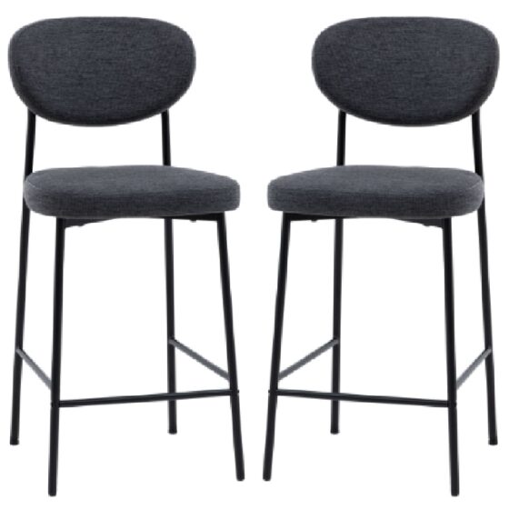 Olney Charcoal Fabric Bar Stools With Metal Frame In Pair