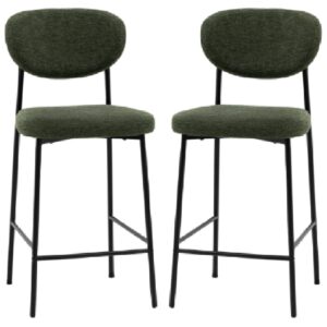 Olney Green Fabric Bar Stools With Metal Frame In Pair