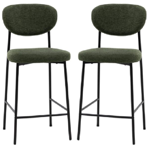 Olney Green Fabric Bar Stools With Metal Frame In Pair