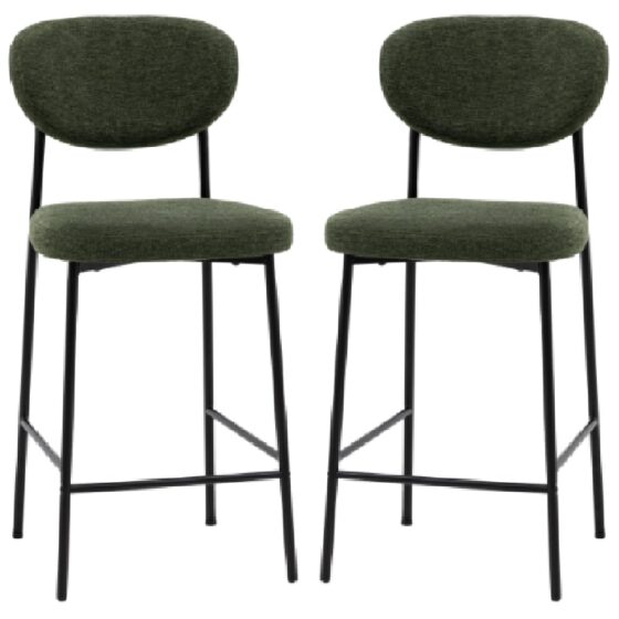 Olney Green Fabric Bar Stools With Metal Frame In Pair