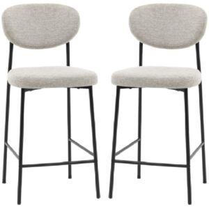 Olney Natural Fabric Bar Stools With Metal Frame In Pair