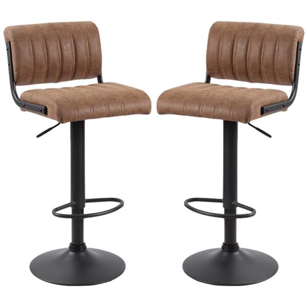 Pawling Brown Leather Bar Stools In Pair