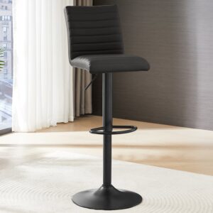 Ripple Faux Leather Bar Stool In Black With Black Base